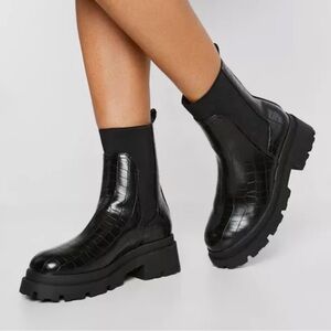 BOOHOO CROC HEELED BLACK CHELSEA BOOTS size UK3, EU36, USA/CA/AUS/NZ 5